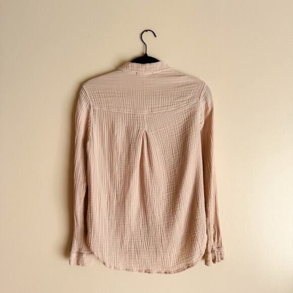 Cloth & Stone Beige Muslin Cotton Button Up Collared Lagen Boho Blouse XS - Picture 6 of 7